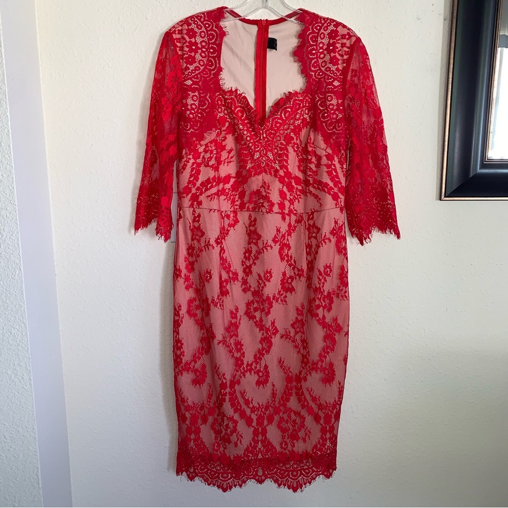 NWOT Red Lace Midi Bodycon Dress